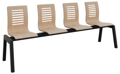 CARMEN 4, dřevěná lavice do čekárny, 4-sedák, dub bělený, kostra černá